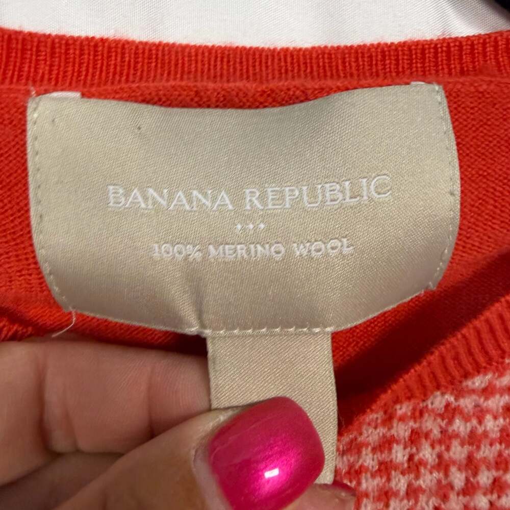 Banana Republic Orange 100% Merino Wool Houndstooth Panel Sweater - Picture 3 of 6